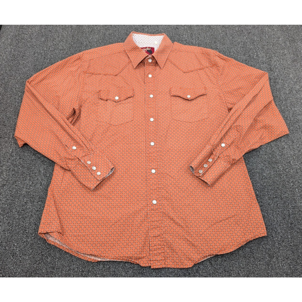 Rodeo Clothing Long Sleeve Western geometric Pearl Snap Shirt Orange Size XL